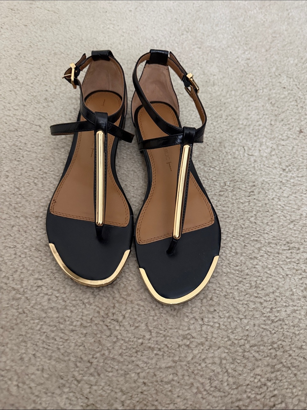 Banana Republic Black Sandals with Gold Accents